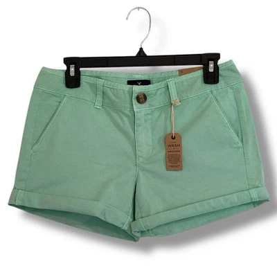 American Eagle Women’s Low Rise Midi Shorts Mint Green Sz 4 Pastel Soft Girl NWT - Image 1 of 4