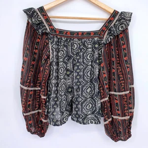 Free People Womens Mostly Meadow Cottagecore Bohemian Hippie Blouse Sz Small - Picture 1 of 7