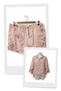 Papinelle Size M Pajama Set Pink Floral Rose 100% Cotton Short Sleeve Boxer PJ  - Picture 1 of 15