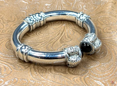 🌛2000 Vintage Kieselstein Cordão Tartarugas .925 Prata e Ônix Bracelete Dobradiça ⭐ - Imagem 1 de 4