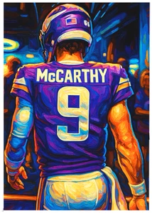 JJ MCCARTHY * Minnesota Vikings * Divertido ACEO * ARTE DE FÚTBOL * Tarjeta de arte * ATC - Imagen 1 de 2