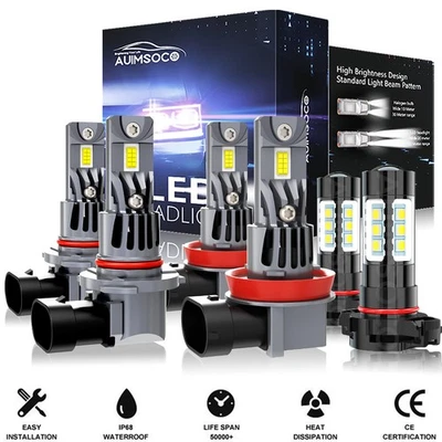 For 2011-2014 Dodge Charger 4-Door 6x LED Headlight High Low Fog Light Bulbs - Image 1 of 4