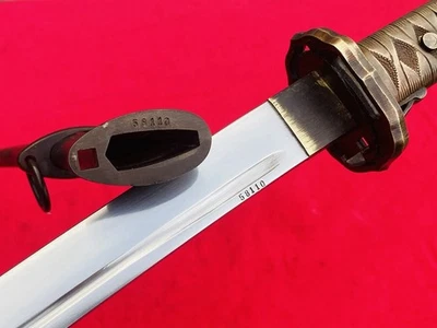 Espada militar japonesa ejército samurai katana con número de serie hoja mango de latón* Foto 1 de 4