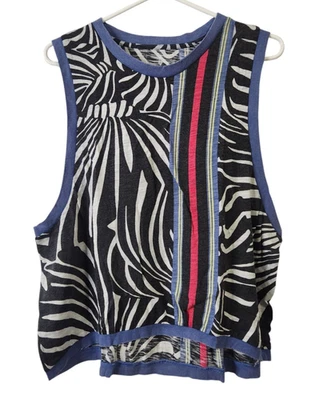 Camiseta sin mangas Free People FP Movement para mujer estampada en L Love a rayas negra blanca azul Foto 1 de 4