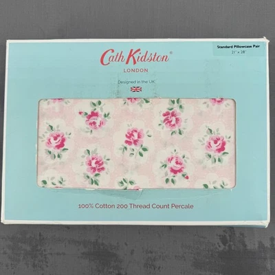 Juego de funda de almohada estándar Cath Kidston rosa dispersa 2 piezas nuevo en paquete 100 % algodón 200 TC Foto 1 de 4