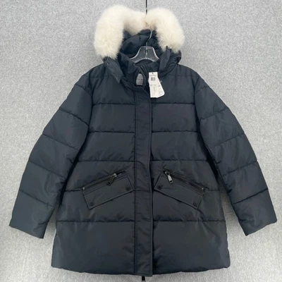 NOVA Jaqueta Rebecca Minkoff Taslon Puffer Feminina G Preta com Capuz - Imagem 1 de 4