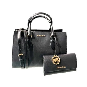 Michael Kors Cartera Mediana Bolso de Mano Cartera Mensajero Bandolera + Cartera Cuero Negro - Imagen 1 de 10
