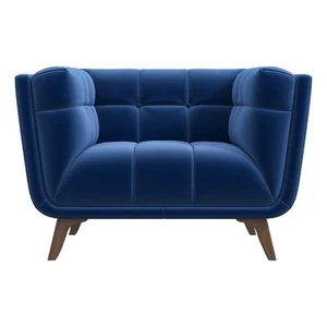Cerruti Mid Century Modern Luxury Tufted Accent Velvet Armchair in Navy Blue - Picture 1 of 6