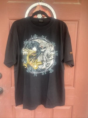 Camisa De Colección Años 90 Y2K Puntada Única Doble Cara Dragón Tigre XL Rock Eagle Negra Foto 1 de 4