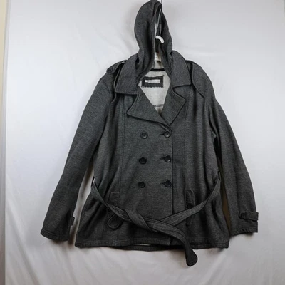 Maurices Jacket Womens 2 Gray Hooded Double Breasted Belted Peacoat Trench Coat - Image 1 of 4