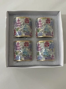 Jayes Studio Enameled Napkin Rings Asian Inspired Traditional Set Of 4 NEW - Picture 1 of 2