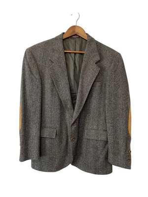 Blazer de Colección Evan Picone Hombres 42S Marrón Espiga Tweed Codo Parche Lana Pura Foto 1 de 4