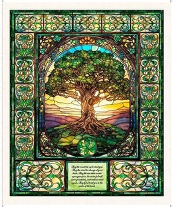 Spirit of Ireland Tree of Life with The Famous Irish Prayer Cotton Fabric Panel - Picture 1 of 2
