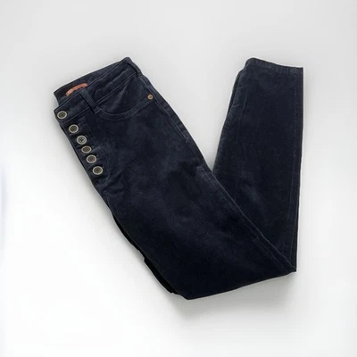 Брюки PILCRO Anthropologie размер 28 на пуговицах вельветовые с высоким подъемом узкие темно-синие - Изображение 1 из 4