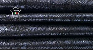 METALLIC DARK BLUE SNAKE PRINT ON Goatskin Leather 3 skins 14sqf 0.9mm #C5796 - Picture 1 of 7