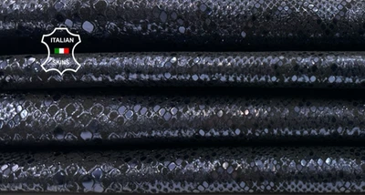 METALLIC DARK BLUE SNAKE PRINT ON Goatskin Leather 3 skins 14sqf 0.9mm #C5796 - Image 1 of 4