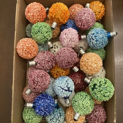 Vtg Ice Frosted Sugar Snowball Globe Lights 40 Christmas Bulbs - Image 1 of 2