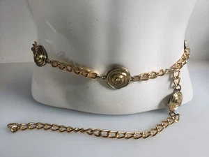 Vintage 1980's Women's Gold Tone Disc Chain Belt Adjustable Taiwan Modernist - Picture 1 of 6