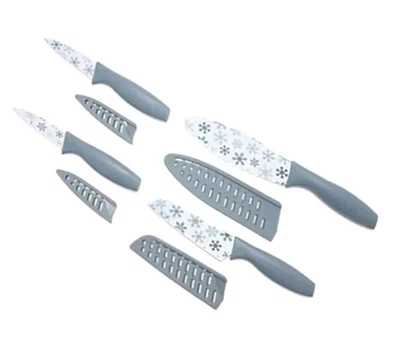 Temp-tations Seasonal Grey Snow Flakes Set Of 4 Multipurpose Kitchen Knives - Image 1 of 3