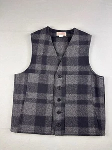 Vintage Filson Vest Mens 42 Mackinaw Wool USA Made Gray Black Plaid Style 20 - Picture 1 of 8