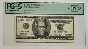 1995 $20 Federal Reserve Note – PCGS 65 PPQ GEM UNC – Certified ERROR Note - Picture 1 of 4