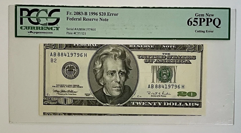 1995 $20 Federal Reserve Note – PCGS 65 PPQ GEM UNC – Certified ERROR Note - Image 1 of 4