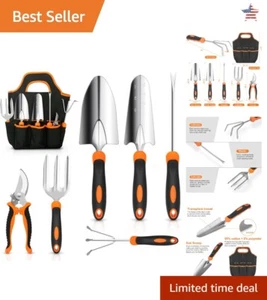 Premium Heavy-Duty Stainless Steel Garden Tool Set - Non-Slip Grip - Tote Bag - Picture 1 of 8