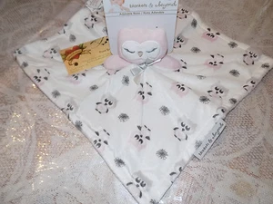 SECURITY BLANKET BEYOND OWL PINK WHITE GRAY SLEEPY EYES VELOUR NO RATTLE SOFT - Picture 1 of 6