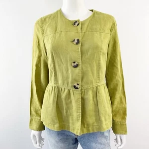 Charter Club Green Linen Jacket Top Size M Long Sleeve Button Up Lagenlook - Picture 1 of 8