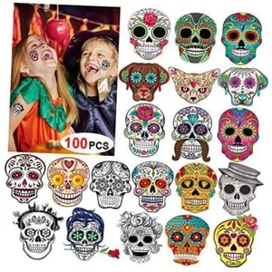 Day of the Dead Sugar Skull Tattoos(100Counts), Halloween Temporary Face - Picture 1 of 8