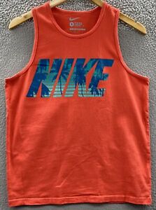 Nike Shirt Adult Small Bright Red Spell Out Tank Top Cotton Swim Tropical Mens 