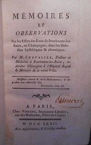 CHAMPAGNE-ARDENNE HAUTE-MARNE - CHEVALIER, Eaux de Bourbonne-les-Bains 1772. - Imagen 1 de 4