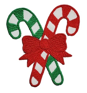 Bastoncini di caramelle natalizie ricamati cucito/ferro su toppa decorazione 4,5" x 3,75" - Foto 1 di 6