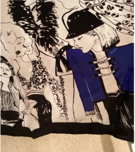 ST JOHN KNIT 45th ANNIVERSARY SCARF. BLACK/WHITE/ROYAL BLUE. 34". (219) - Picture 1 of 4