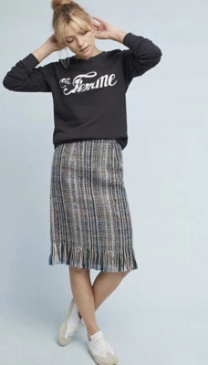 Nuevo $128 Maeve Anthropologie Zara Tweed Falda Lápiz Dobladillo con Flecos para Mujer 2 CC2 Foto 1 de 4