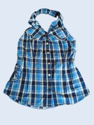 COOGI синий клетку эластичной с бретелью через шею Майка вышитый знак мира - размер XL - Изображение 1 из 4