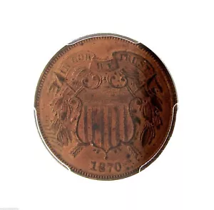 Rare 1870 P 2 Two Cent Piece 2C PCGS UNC Uncirculated Details Certified Coin - Picture 1 of 4