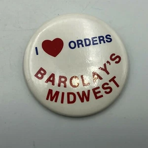Pinback botón publicidad vintage I Love Heart Barclay's Midwest M2 - Imagen 1 de 12