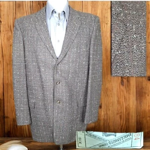 Bespoke Jacket Sport Coat Mens 44L Brown Check Tweed 1960s 3 Button Roll Flaw - Picture 1 of 9