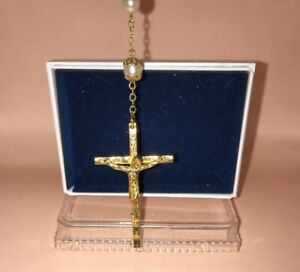 Cross Rosary Beaded Necklace With Case