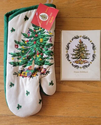 Juego de colección de árbol de Navidad Spode guante y tarjetas para horno Foto 1 de 4