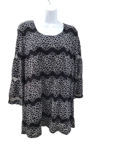 Top Colección JM Negro Blanco Texturizado Floral Lentejuelas Manga Larga Forrado Mujer XL - Imagen 1 de 12