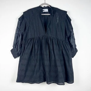 NUEVO Vestido Claudie Pierlot Paris Ruso Algodón Crochet Perforado Volantes Negro L - Imagen 1 de 4