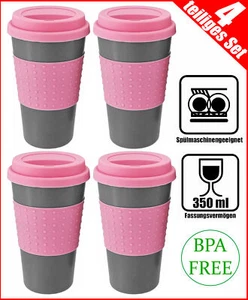 4 Coffee to Go Becher 350ml Kaffeebecher Kaffee Tee MEHRWEG Grau - Rosa - Bild 1 von 4