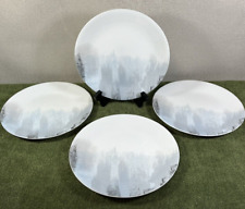 Corelle TRANQUIL REFLECTION Set of 4 Luncheon Plates White w/Blue & Gray Brushed