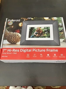 7” Hi-Res Digital Picture Frame, Gray Wood + Mat - Polaroid NIB FREE Ship! - Picture 1 of 7