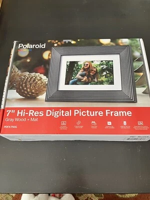 7” Hi-Res Digital Picture Frame, Gray Wood + Mat - Polaroid NIB FREE Ship! - Image 1 of 4