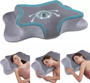 Cervical Neck Pillow for Pain Relief Sleeping, Contour Memory Foam Pillows, Ergo - Picture 1 of 12