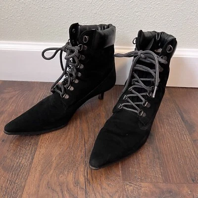 Manolo Blahnik Botines Negro Gamuza Con Cordones Tacón Talla 38 1/2 EU Foto 1 de 4