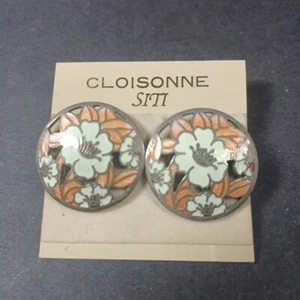 VTG New Cloisonne Multicolor Flowers Pierced Round Earrings SITI - Picture 1 of 3